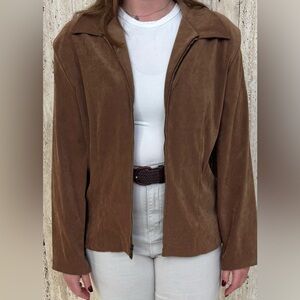 Briggs New York Women’s Faux Suede Jacket Brown Zip-Up Coat Size 16 Outerwear
